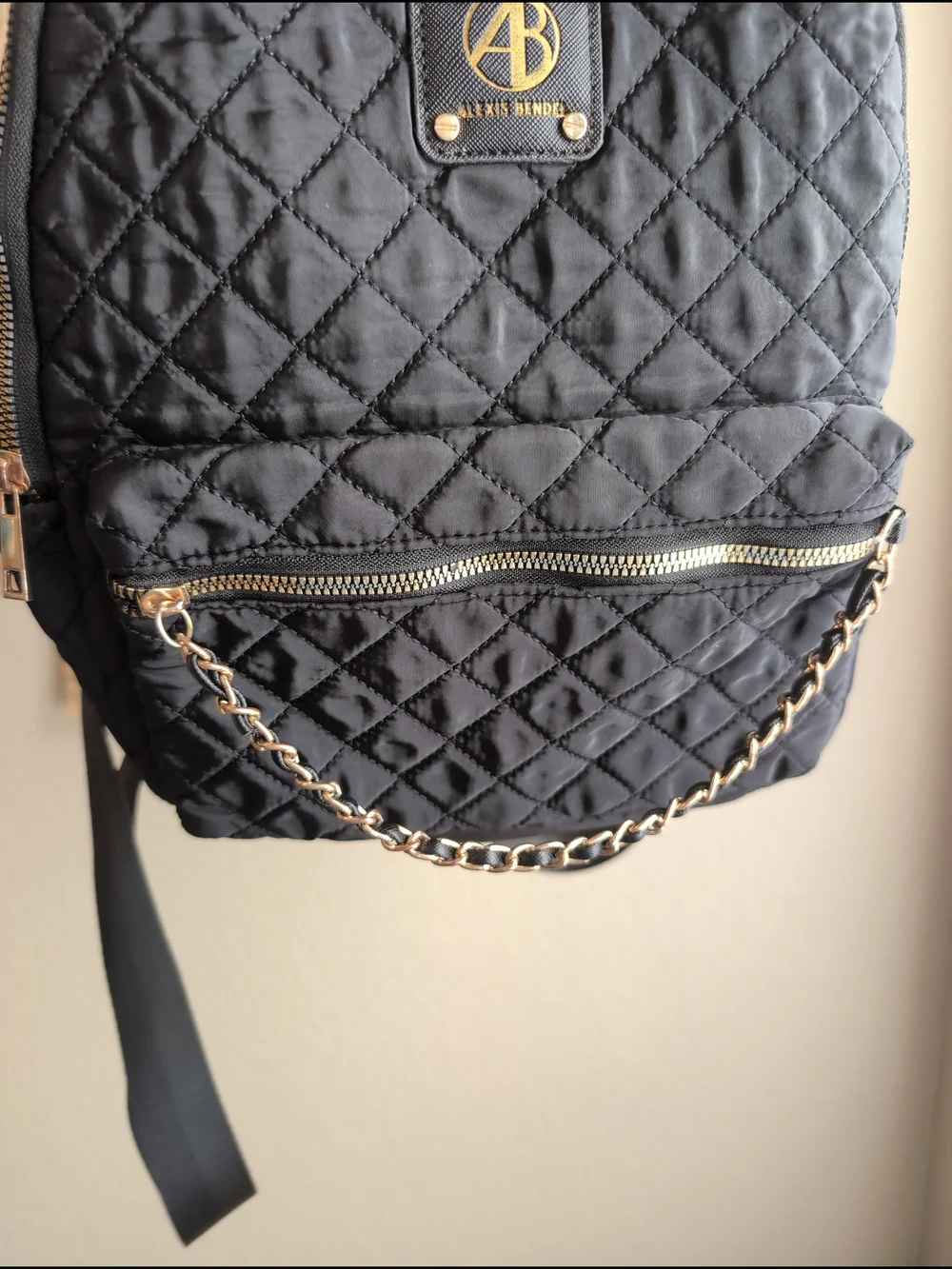 Alexis Bendel Quilted Black Mini Backpack with Gold Hardware